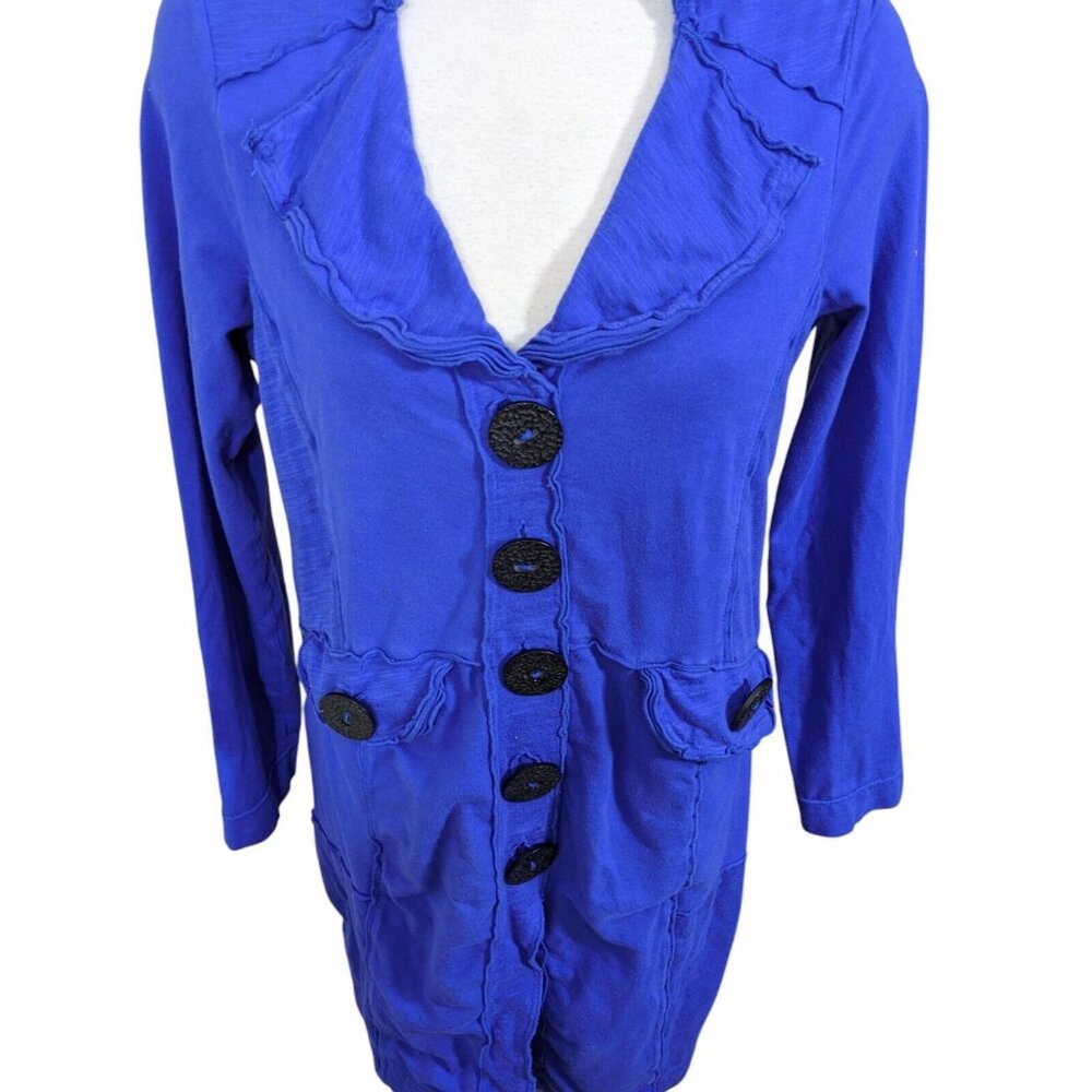 Neon Buddha Lagenlook Tunic Dress Womens Large Blue Black Button Accent Boho - Picture 2 of 6